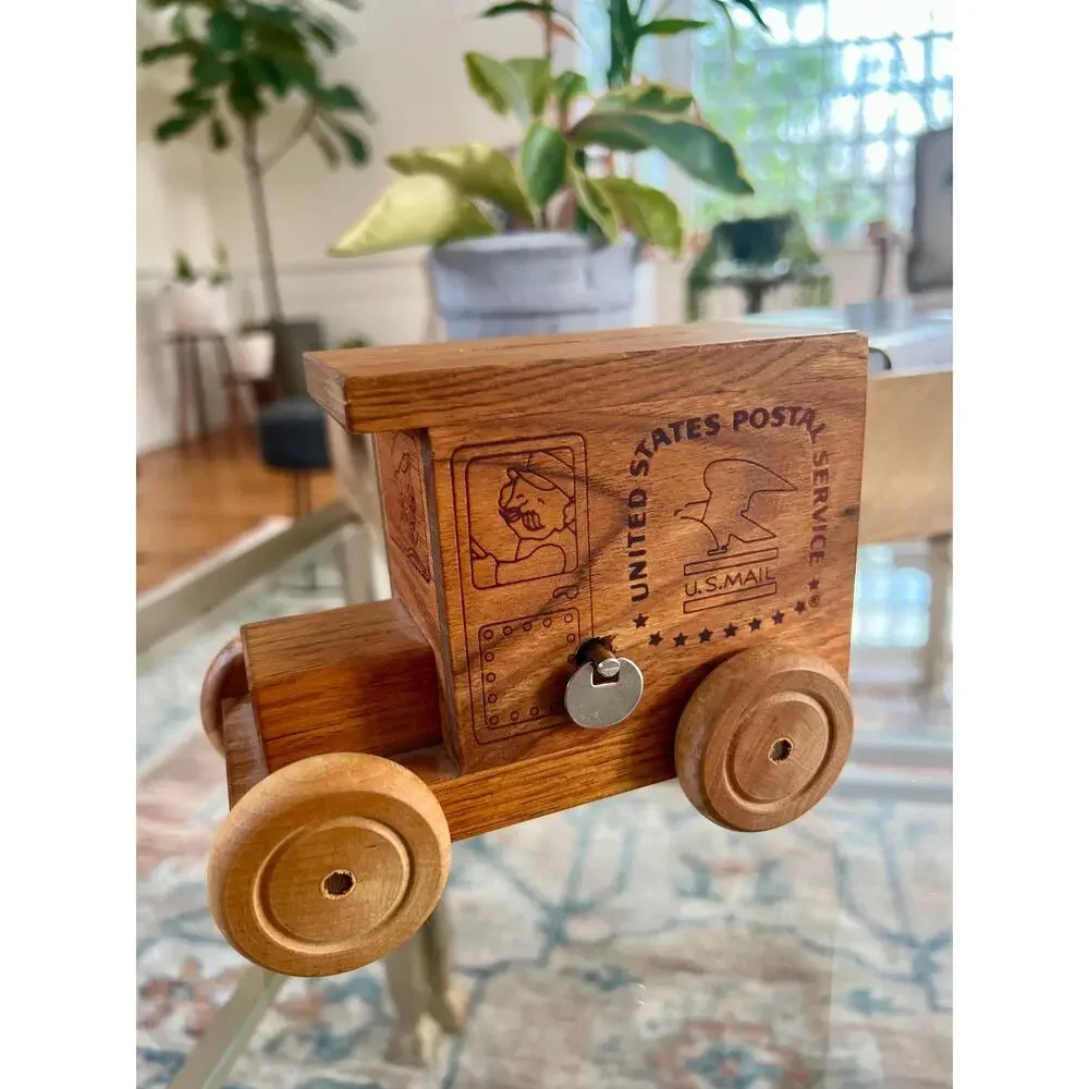 Toystalgia Wooden USPS Mail Truck Music Box Coin Bank America the Beautiful